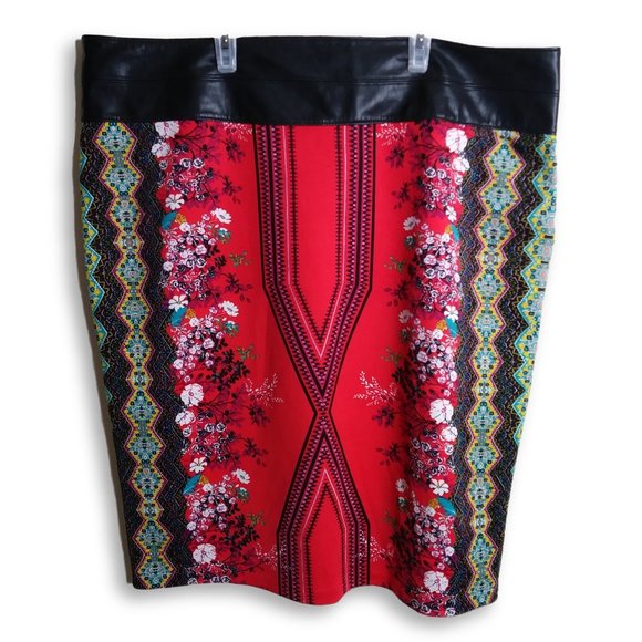 Bisou Bisou Dresses & Skirts - Bisou Bisou Pencil Skirt Red & Black Floral Print
